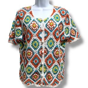 Fiorlini International Granny Square Crochet Cardigan Vintage Size M